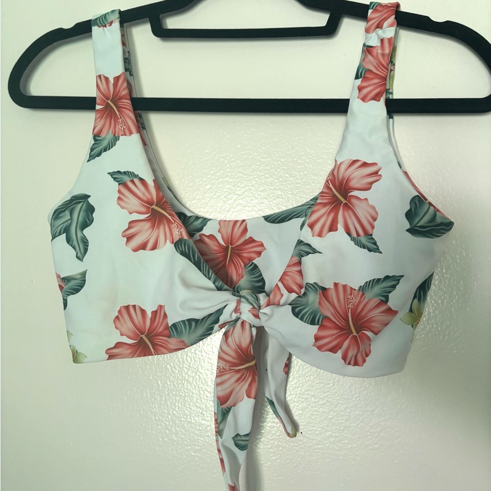 Zaful Pink and Green Floral Tie-Front Bikini Top